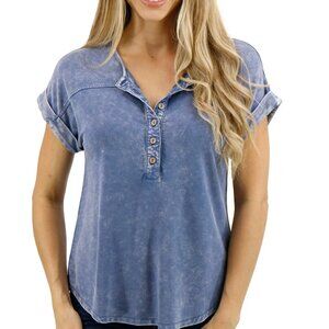 NWT  Grace and Lace Henley Mineral Washed Tee Size Medium